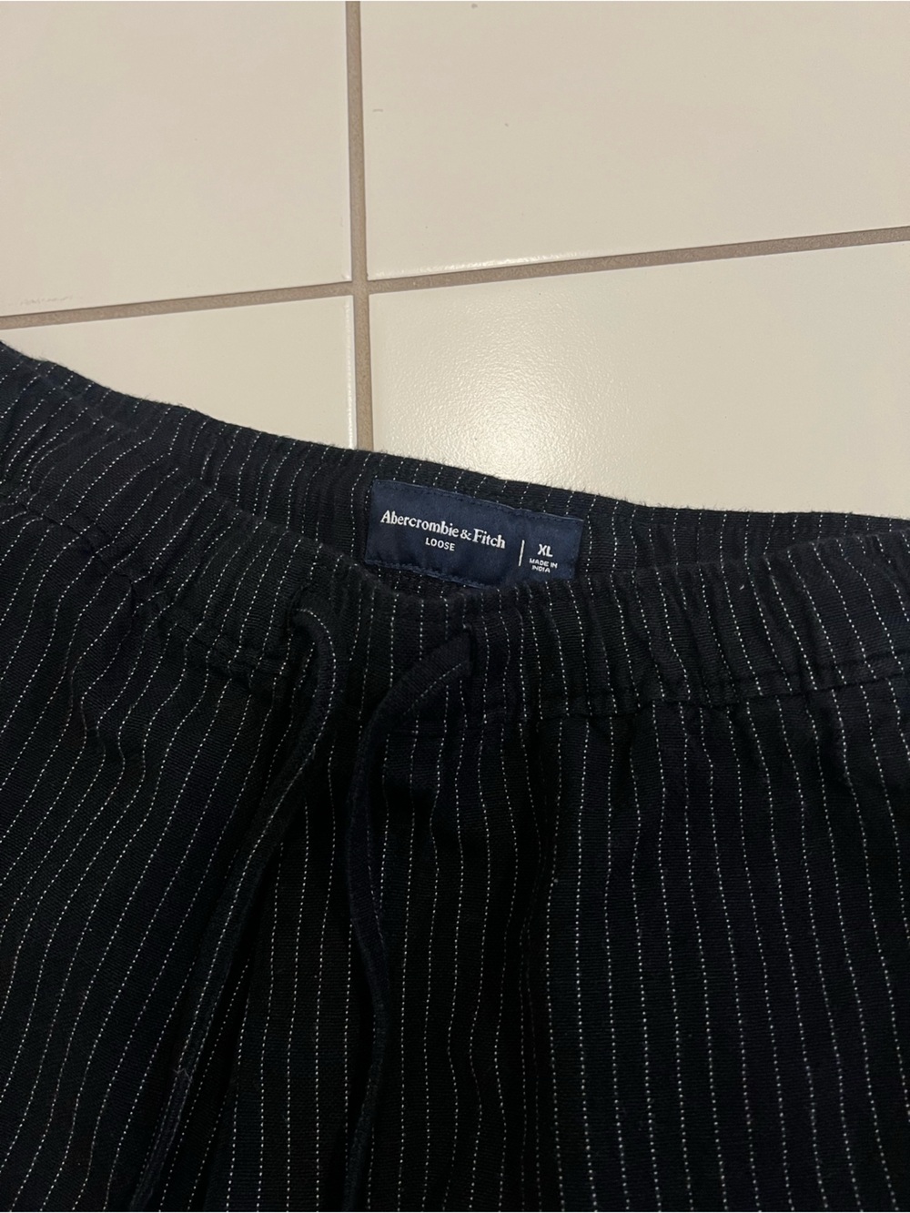 Black Linen Blend Pinstripe Loose Fit Pants